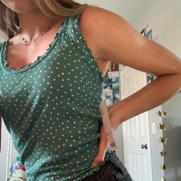 teal ruffle tank top with ruffles! - Picture 2 of 2